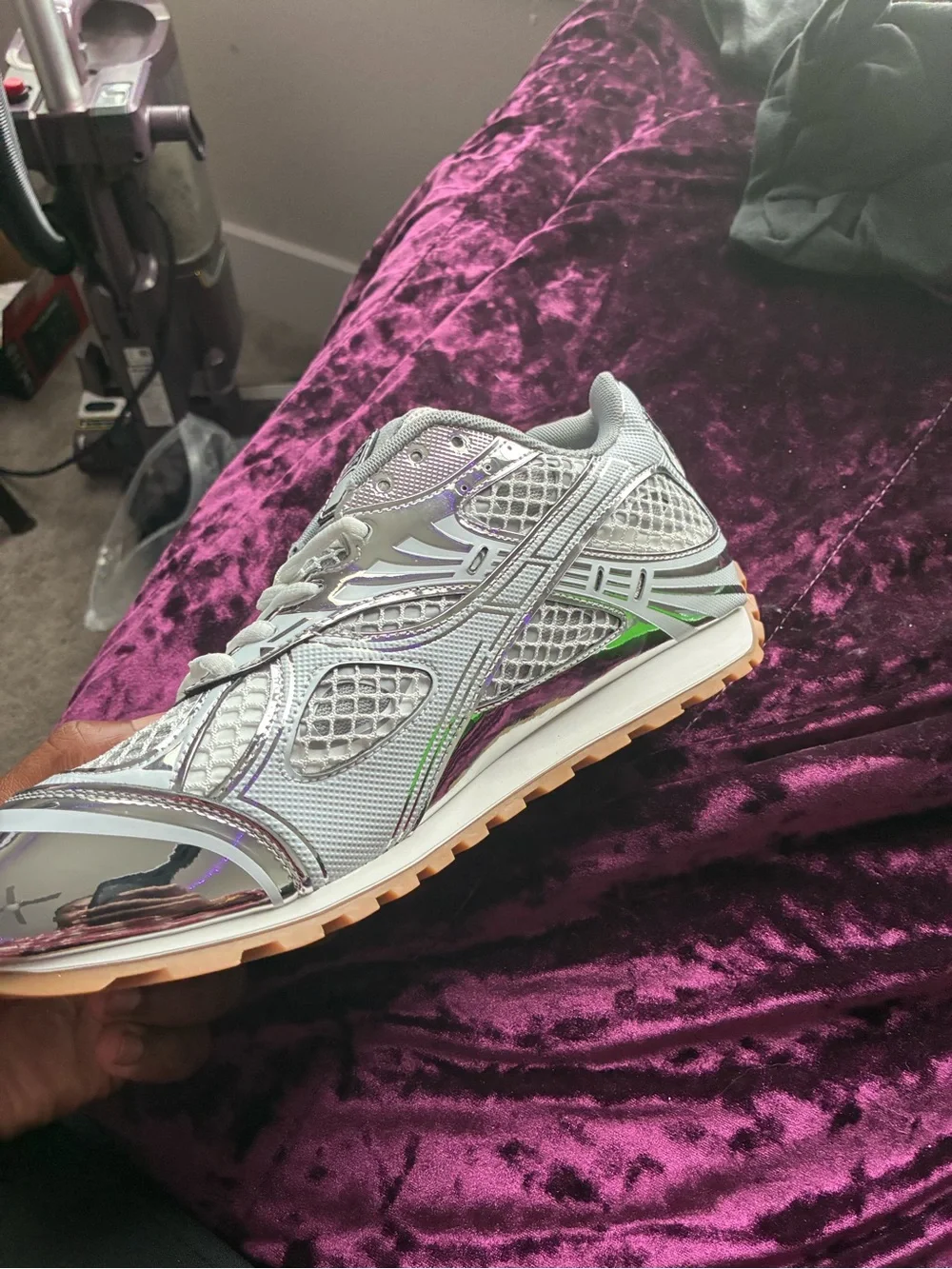 Bottega Veneta Silver Mesh and Metallic Runner with Gum Sole